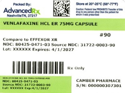 Venlafaxine HCl Er 75mg #90 (Venlafaxine HCl Er 75mg 80425 0471 03)